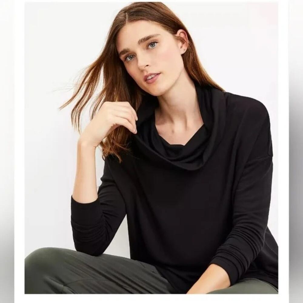Lou & Grey Black Cowl Neck Long Sleeve Stretch Sweater Size L